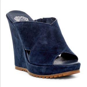 Vince Camuto Navy Blue Suede Garton Wedge